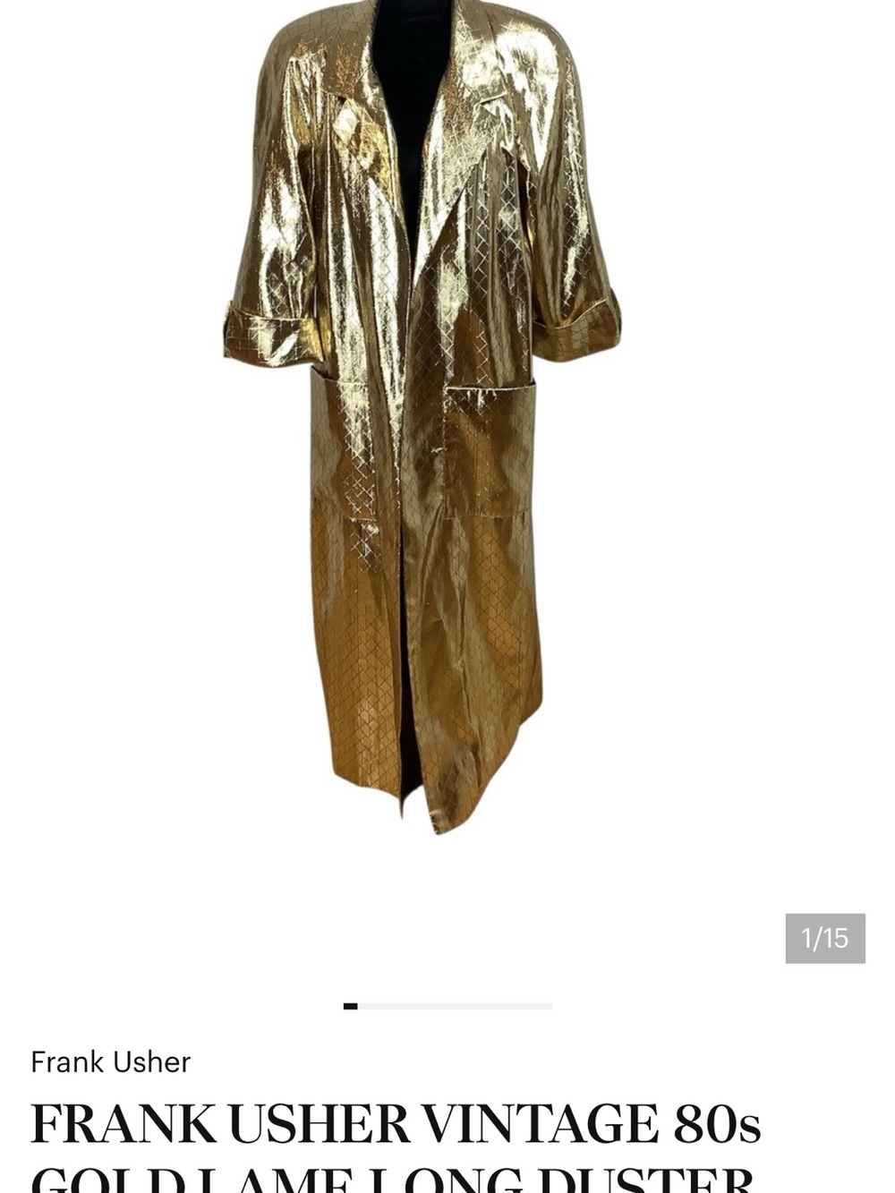 FRANK USHER VINTAGE 80s GOLD LAME LONG DUSTER COAT 12